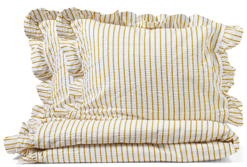 Becka - Påslakanset i bäckebölja med volang, 3 delar - Gul