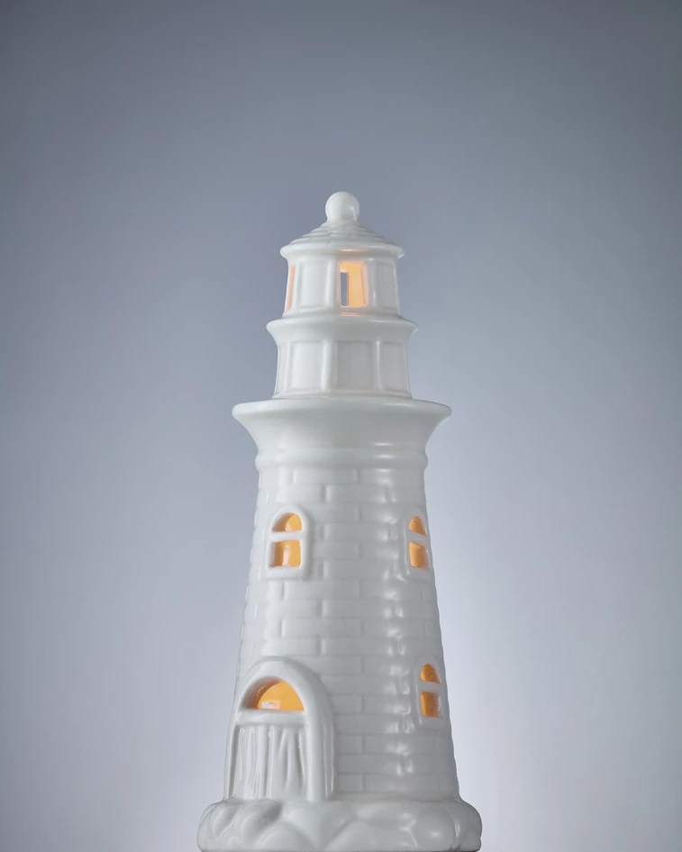 Fyr - Prydnadsföremål med LED-belysning, H16,5 Ø7 cm - Vit