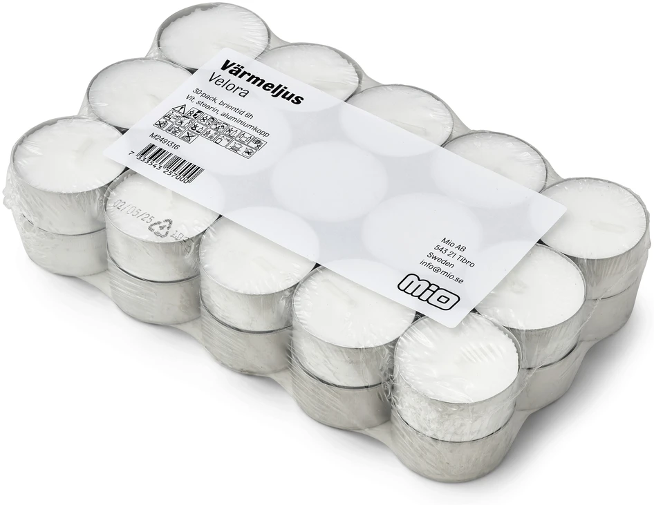 Velora - Värmeljus, 30-pack, H1,9 Ø3,9 cm, brinntid 6 h - Vit