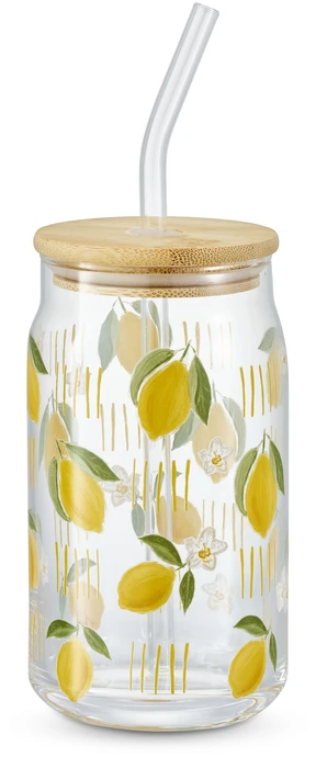 Limone, Glasmugg med lock och sugrör, H 14,2 Ø 7,5 cm, 40 cl