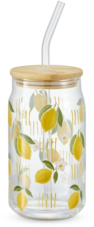 Limone - Glasmugg med lock och sugrör, H 14,2 Ø 7,5 cm, 40 cl - Flerfärgad