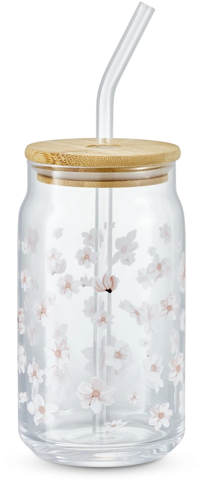 Limone - Glasmugg med lock och sugrör, H 14,2 Ø 7,5 cm, 40 cl - Vit