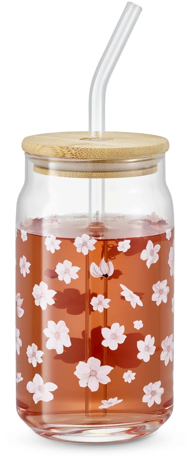 Limone - Glasmugg med lock och sugrör, H 14,2 Ø 7,5 cm, 40 cl - Vit