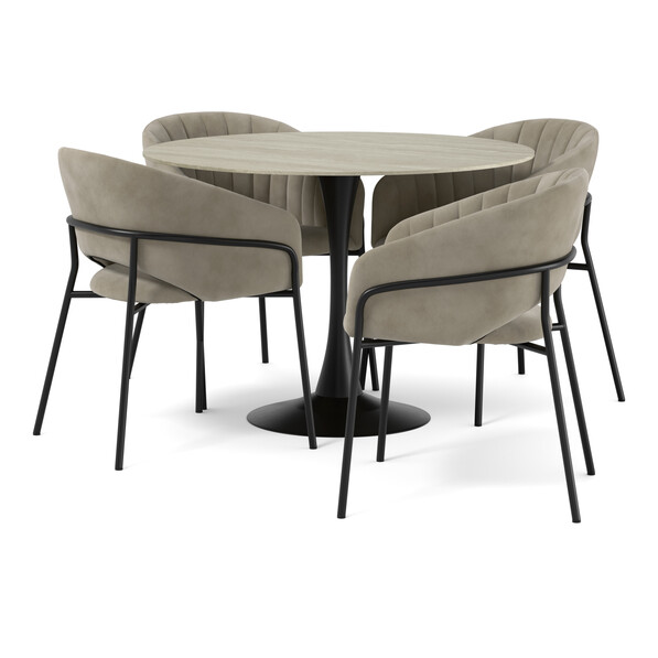 Kali - Matgrupp med 4 karmstolar Selina - Beige