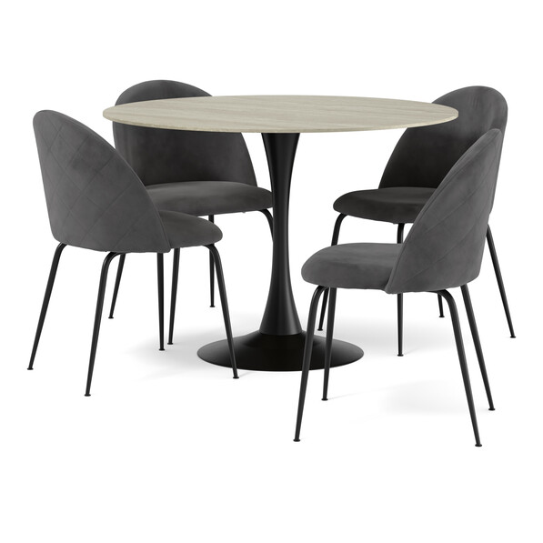 Kali - Matgrupp med 4 stolar Kiwi - Grå