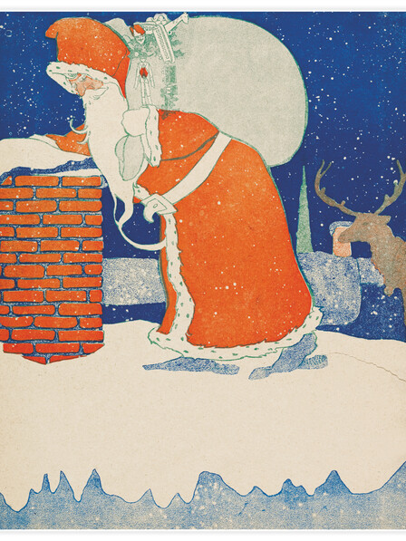 Vintage Santa Claus at Chimney - Poster