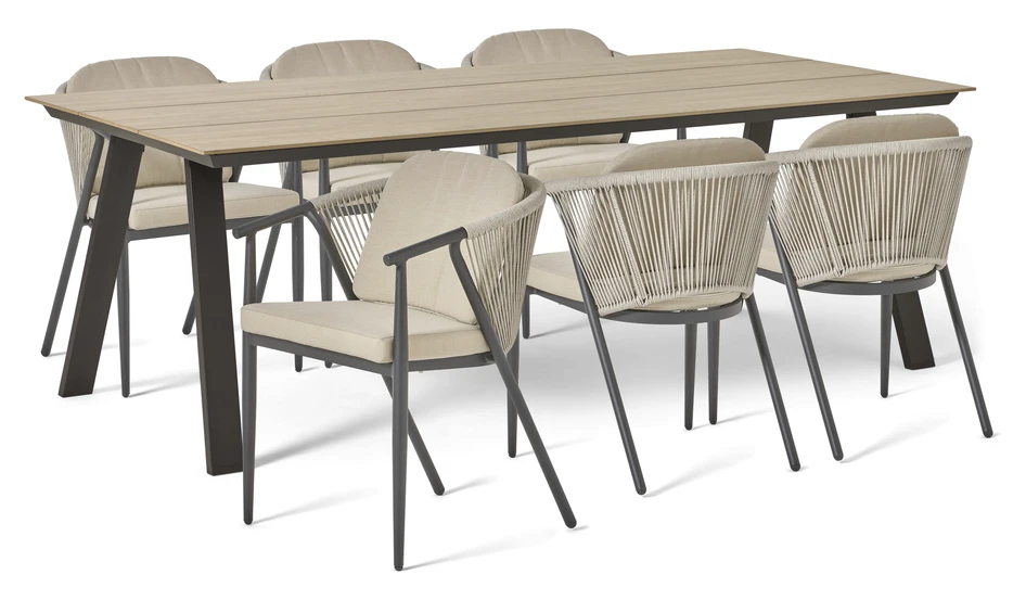 Plaza - Utegrupp med bord och 6 karmstolar - Beige