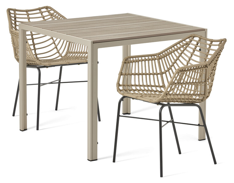 Village/Forza - Utegrupp med bord och 2 karmstolar - Beige