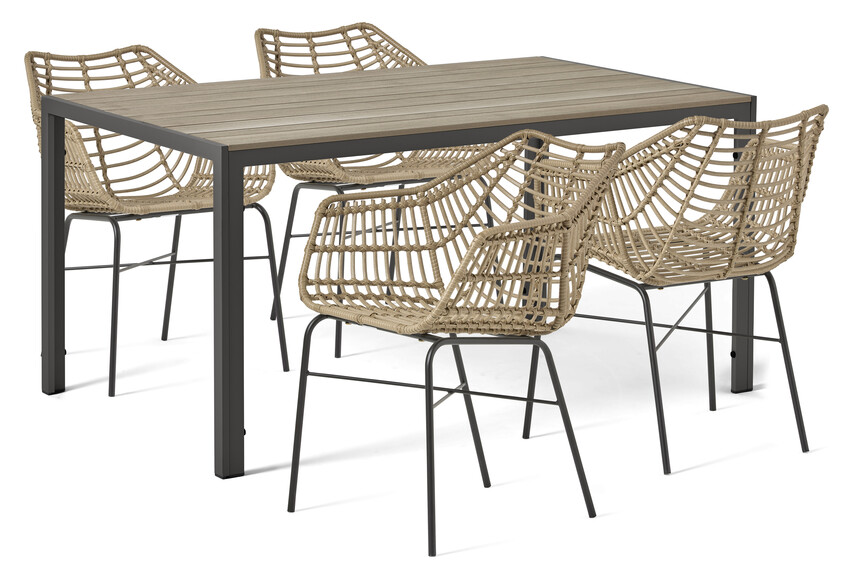 Village/Forza - Utegrupp med bord och 4 karmstolar - Beige