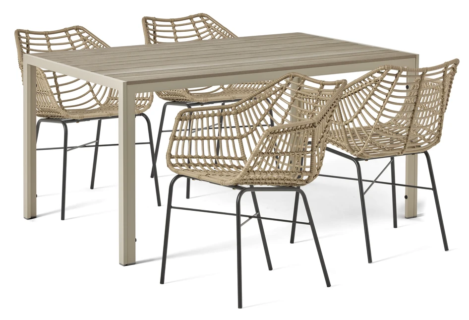 Village/Forza - Utegrupp med bord och 4 karmstolar - Beige