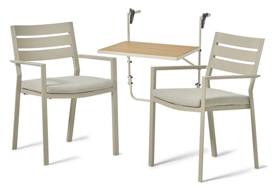 Piccolo/Arrow - Utegrupp med bord och 2 karmstolar - Beige