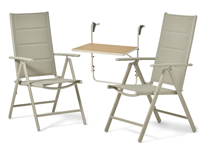 Piccolo/Lazio - Utegrupp med bord och 2 positionsstolar - Beige