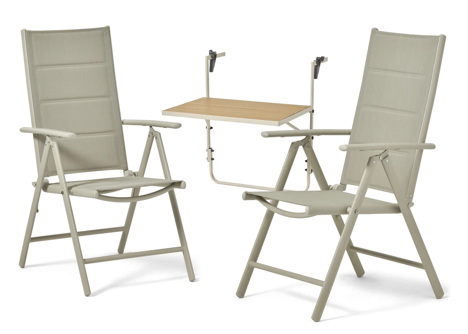 Piccolo/Lazio - Utegrupp med bord och 2 positionsstolar - Beige