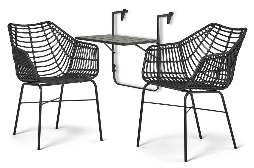 Piccolo/Forza - Utegrupp med bord och 2 karmstolar - Svart