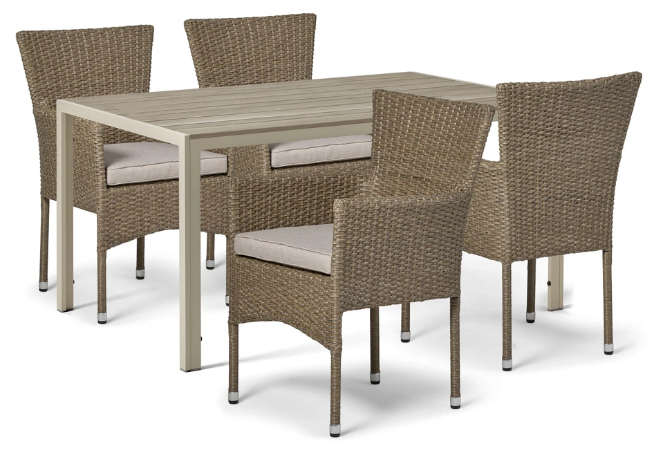 Village - Utegrupp med bord och 4 fåtöljer - Beige