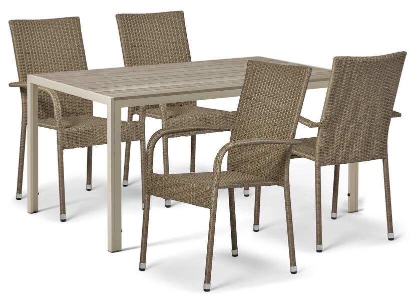 Village - Utegrupp med bord och 4 karmstolar - Beige