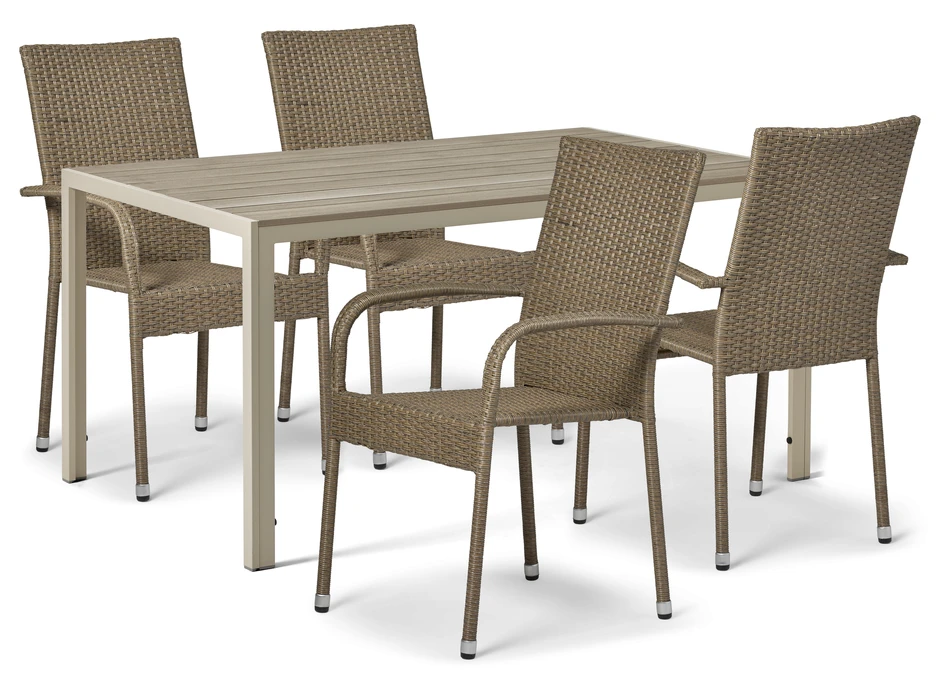 Village - Utegrupp med bord och 4 karmstolar - Beige