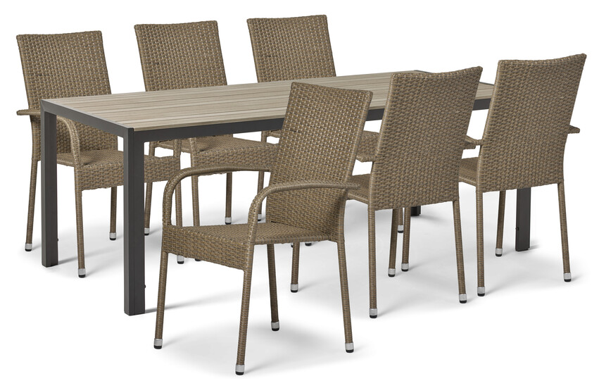 Village - Utegrupp med bord och 6 karmstolar - Beige