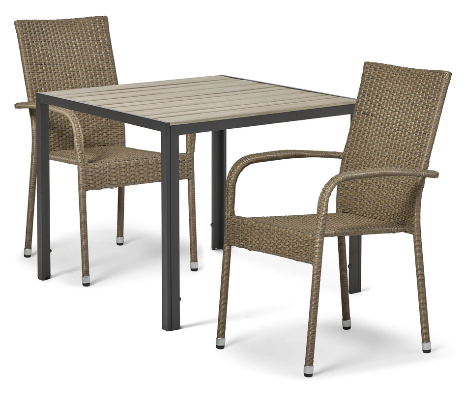 Village - Utegrupp med bord och 2 karmstolar - Beige