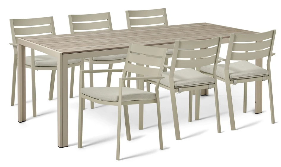 Village/Arrow - Utegrupp med bord och 6 karmstolar - Beige