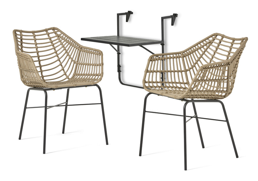 Piccolo/Forza - Utegrupp med bord och 2 karmstolar - Svart