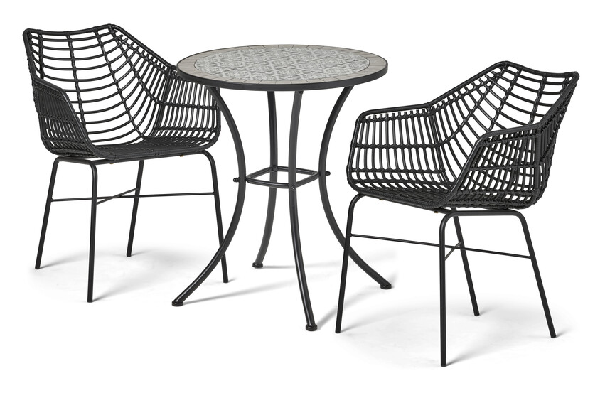 Arles/Forza - Utegrupp med bord och 2 karmstolar - Svart