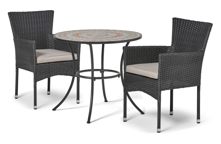 Cannes/Village - Utegrupp med bord och 2 utefåtöljer - Svart