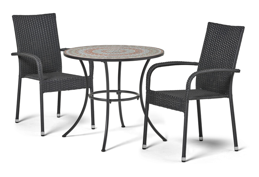 Cannes/Village - Utegrupp med bord och 2 karmstolar - Svart