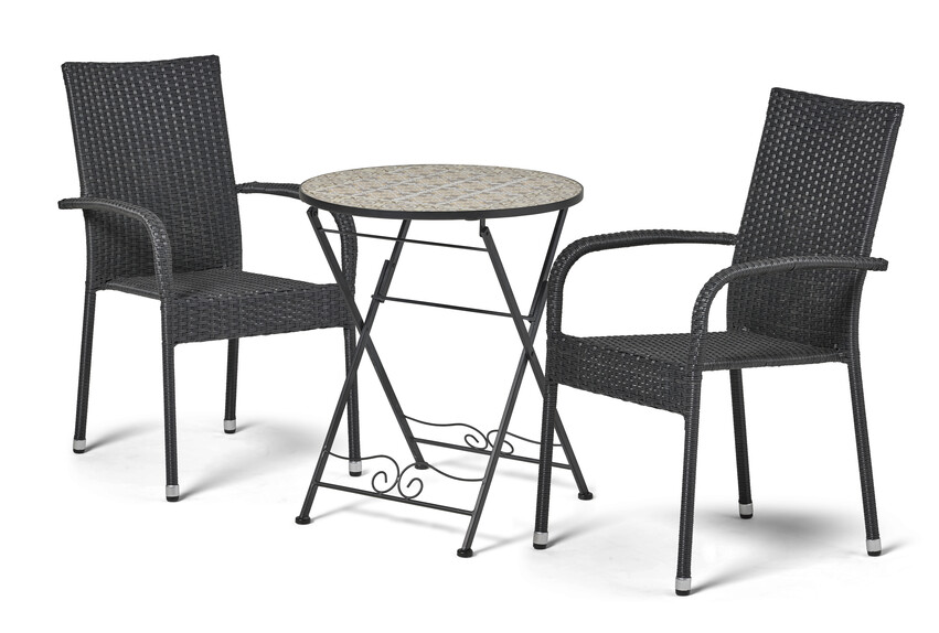 Brest/Village - Utegrupp med bord och 2 karmstolar - Svart