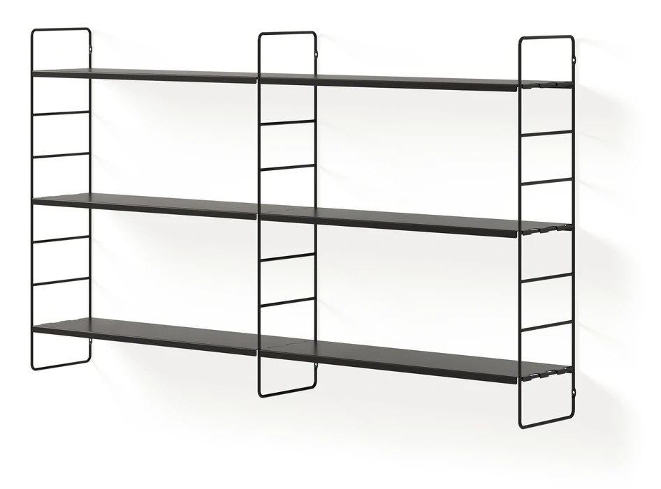 Wera - Vägghylla byggbar med 3 konsoler & 6 hyllplan, 120x18x69,4 cm - Svart