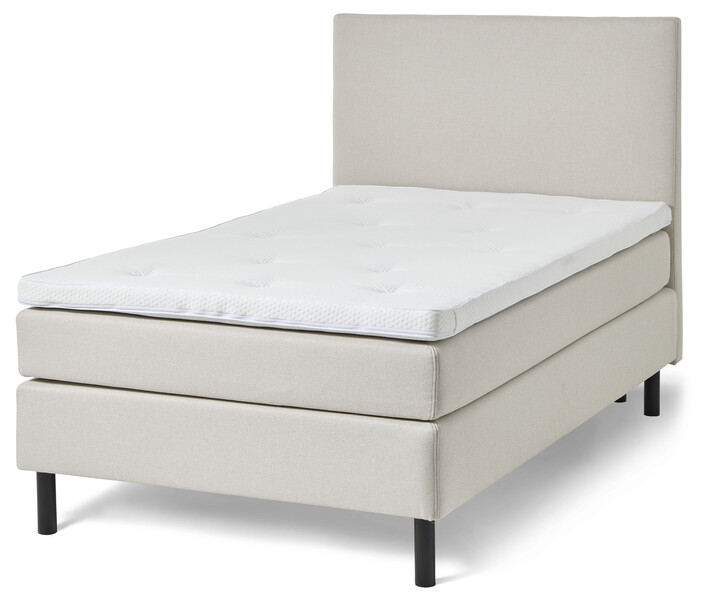 Dunö - Kontinentalsäng, enkelsäng med bäddmadrass, sänggavel och sängben - Beige