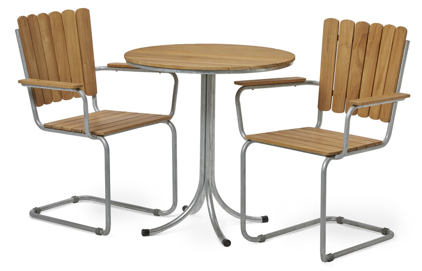 Mölle - Utegrupp med bord och 2 karmstolar - Brun