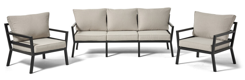 Maxime - Utegrupp med soffa och 2 fåtöljer - Svart