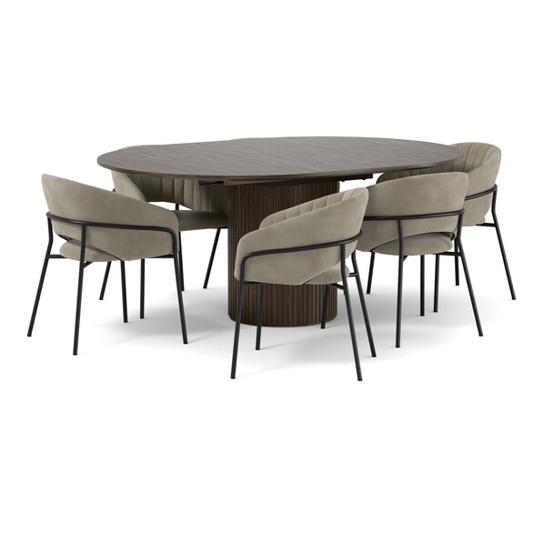 Astrid - Matgrupp med 6 karmstolar Selina - Brun