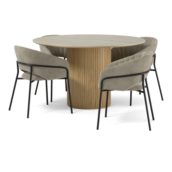 Astrid - Matgrupp med 4 karmstolar Selina - Beige