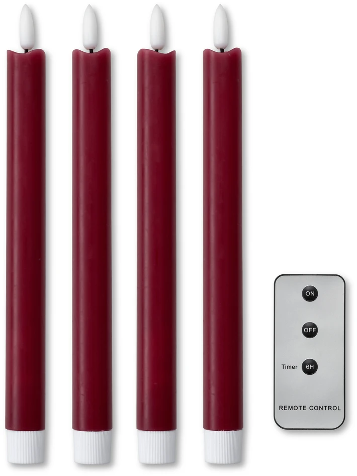 Skimra - LED-ljus, 4-pack,, H 25 Ø 2,2 cm, timer och fjärrkontroll - Röd
