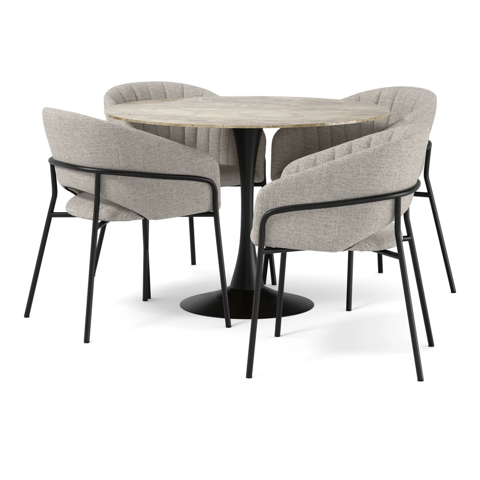 Kali - Matgrupp med 4 karmstolar Selina - Beige