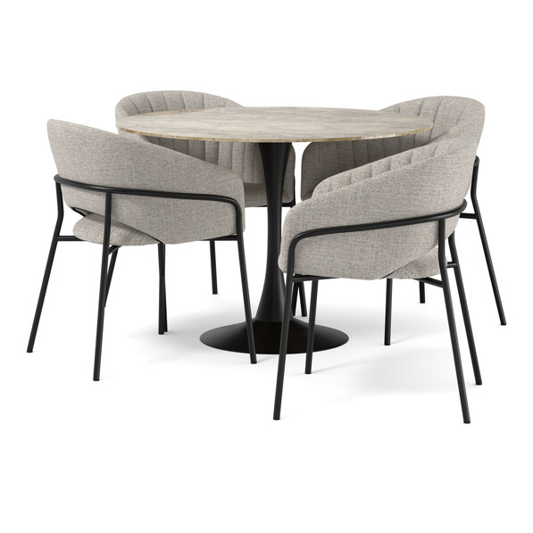 Kali - Matgrupp med 4 karmstolar Selina - Beige