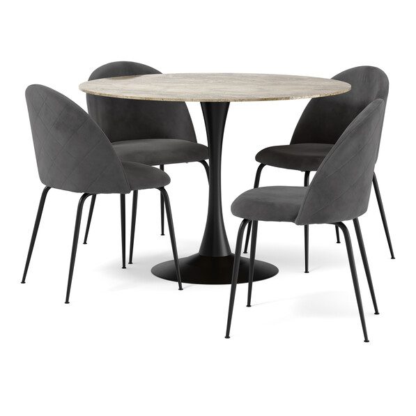 Kali - Matgrupp med 4 stolar Kiwi - Grå