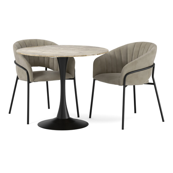 Kali - Matgrupp med 2 karmstolar Selina - Brun