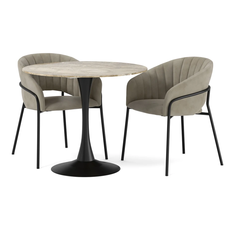 Kali - Matgrupp med 2 karmstolar Selina - Brun