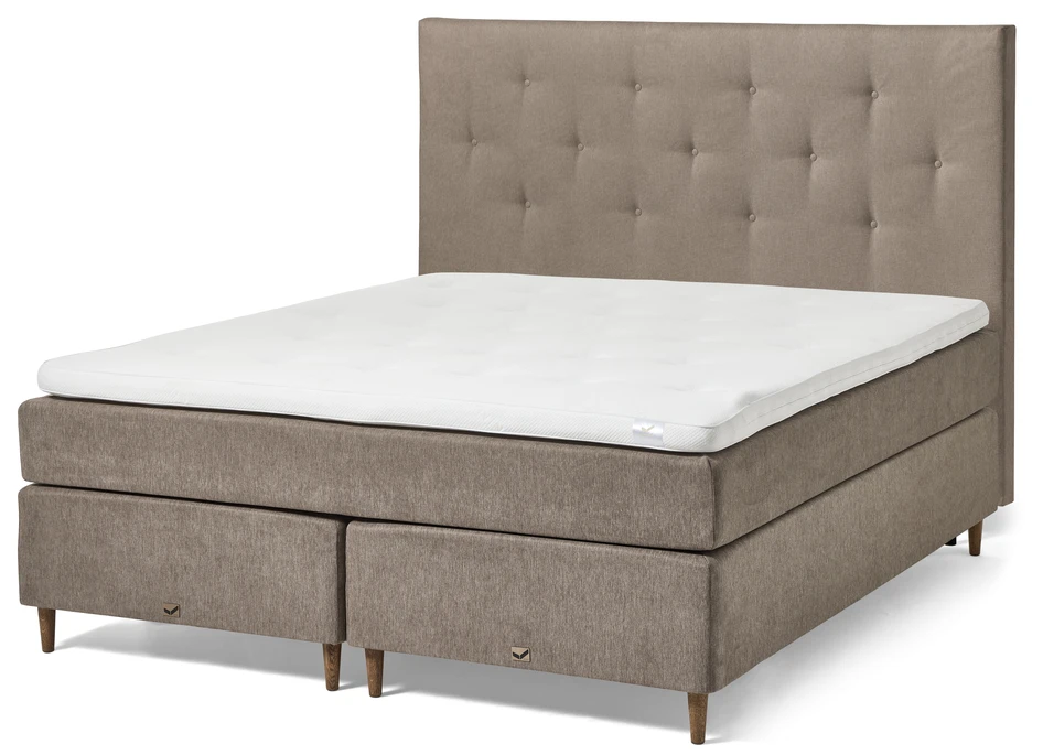 Active Comfort - Kontinentalsäng, dubbelsäng med bäddmadrass och pikerad sänggavel - Brun