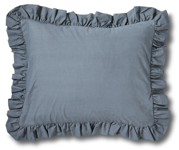 Bridgeport - Örngott i garnfärgad bomull med volang, 50x60 cm - Blå