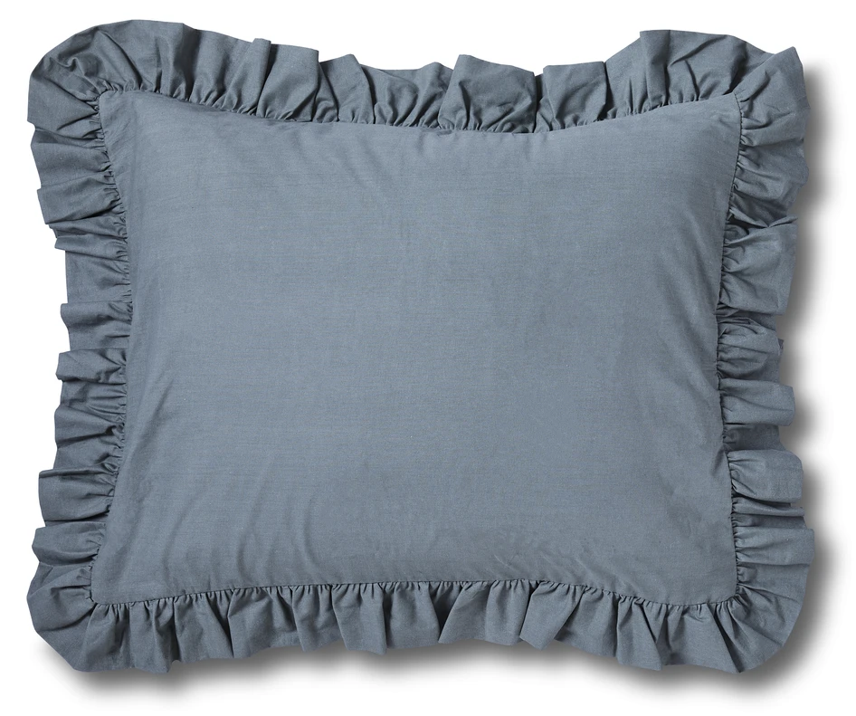 Bridgeport - Örngott i garnfärgad bomull med volang, 50x60 cm - Blå
