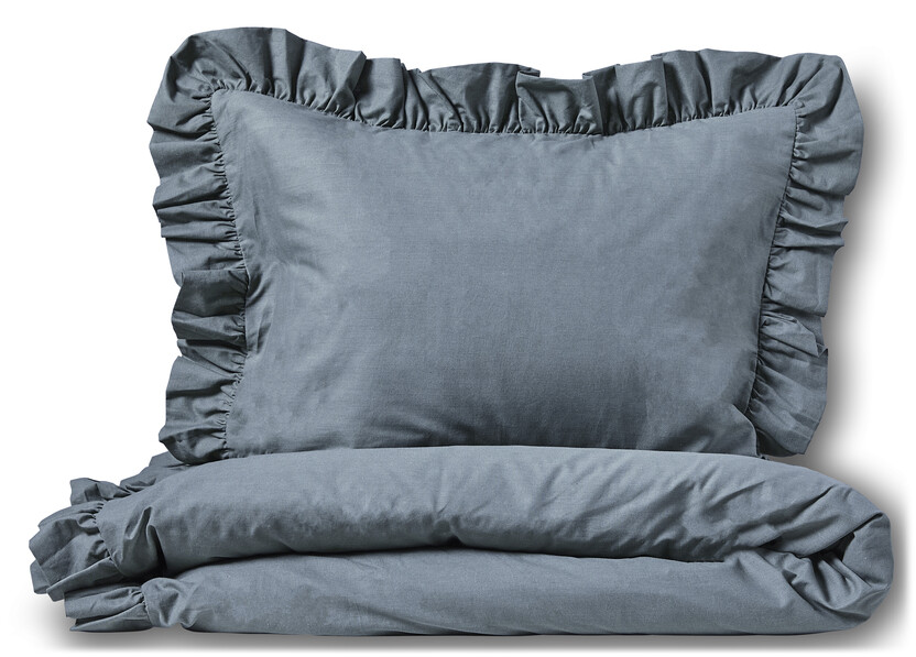 Bridgeport - Påslakanset i garnfärgad bomull med volang - Blå