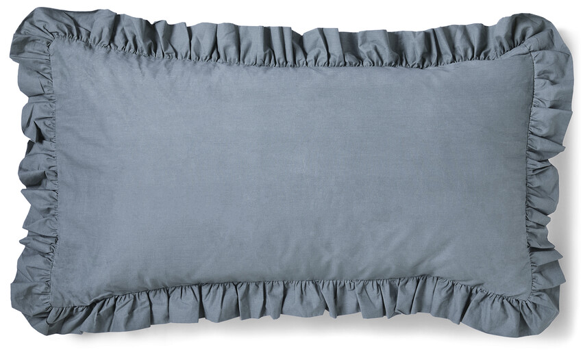 Bridgeport - Örngott till hotellkudde i garnfärgad bomull med volang, 50x90 cm  - Blå