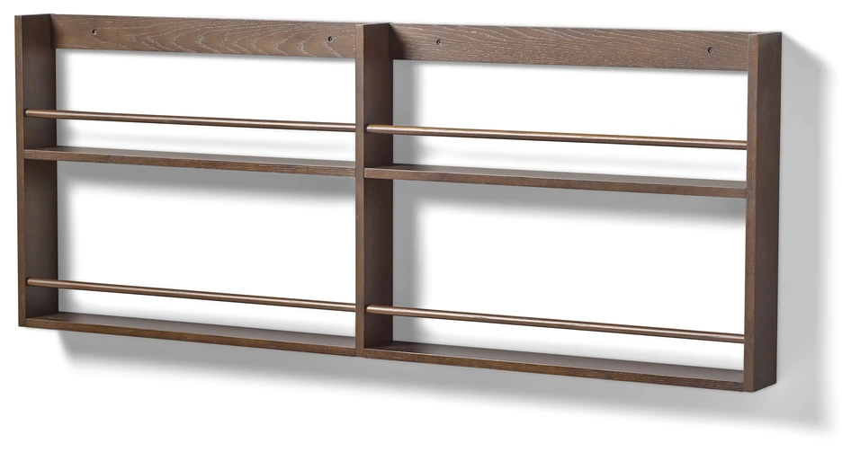 Living - Vägghylla med 4 hyllplan/rundstavar, 138,5x10x55 cm - Brun