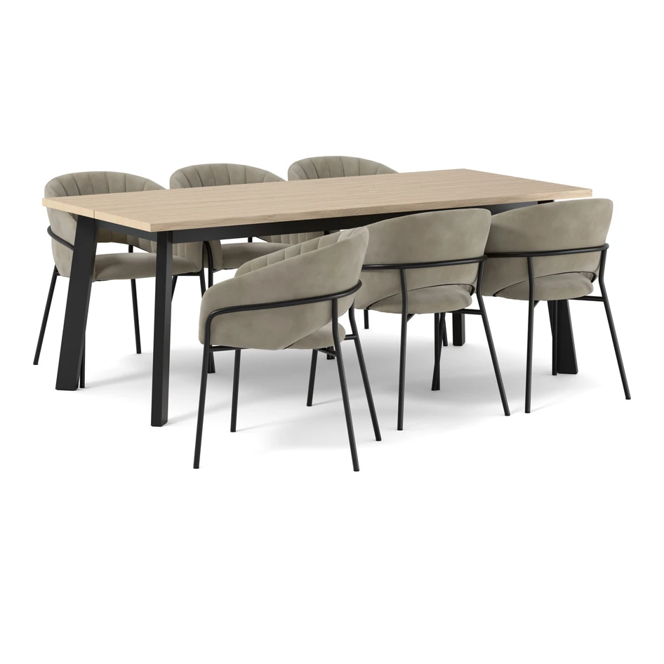 Nomad - Matgrupp med 6 karmstolar Selina - Beige