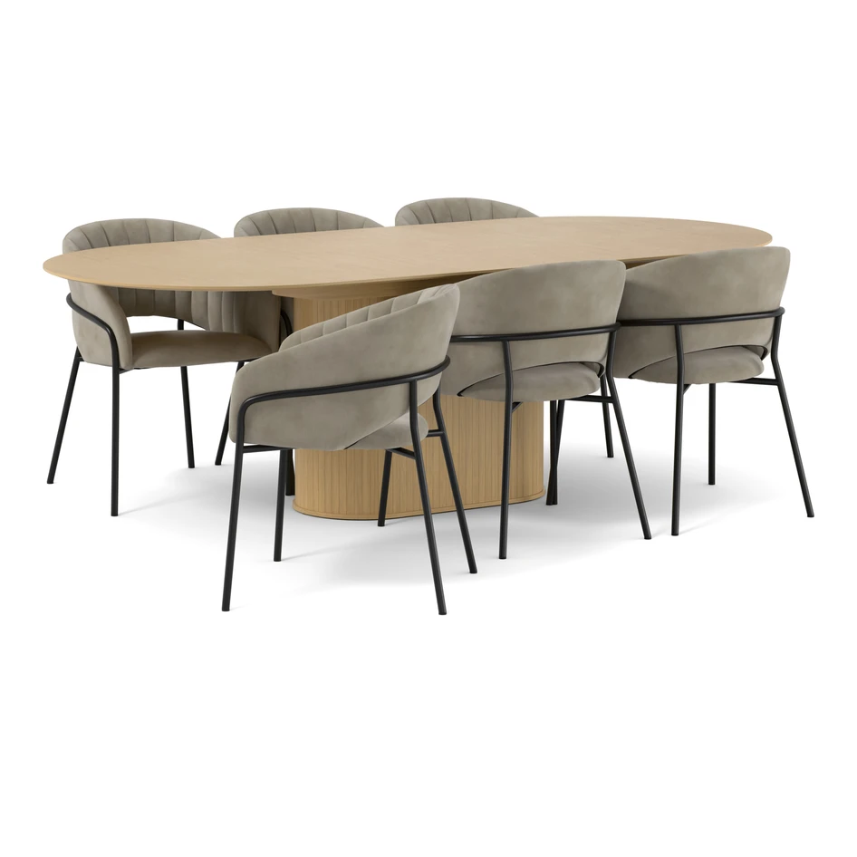 Judit - Matgrupp med 6 karmstolar Selina - Beige