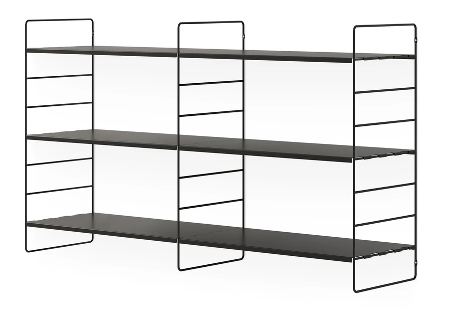 Wera - Vägghylla byggbar med 3 konsoler & 6 hyllplan, 120x30x69,4 cm - Svart